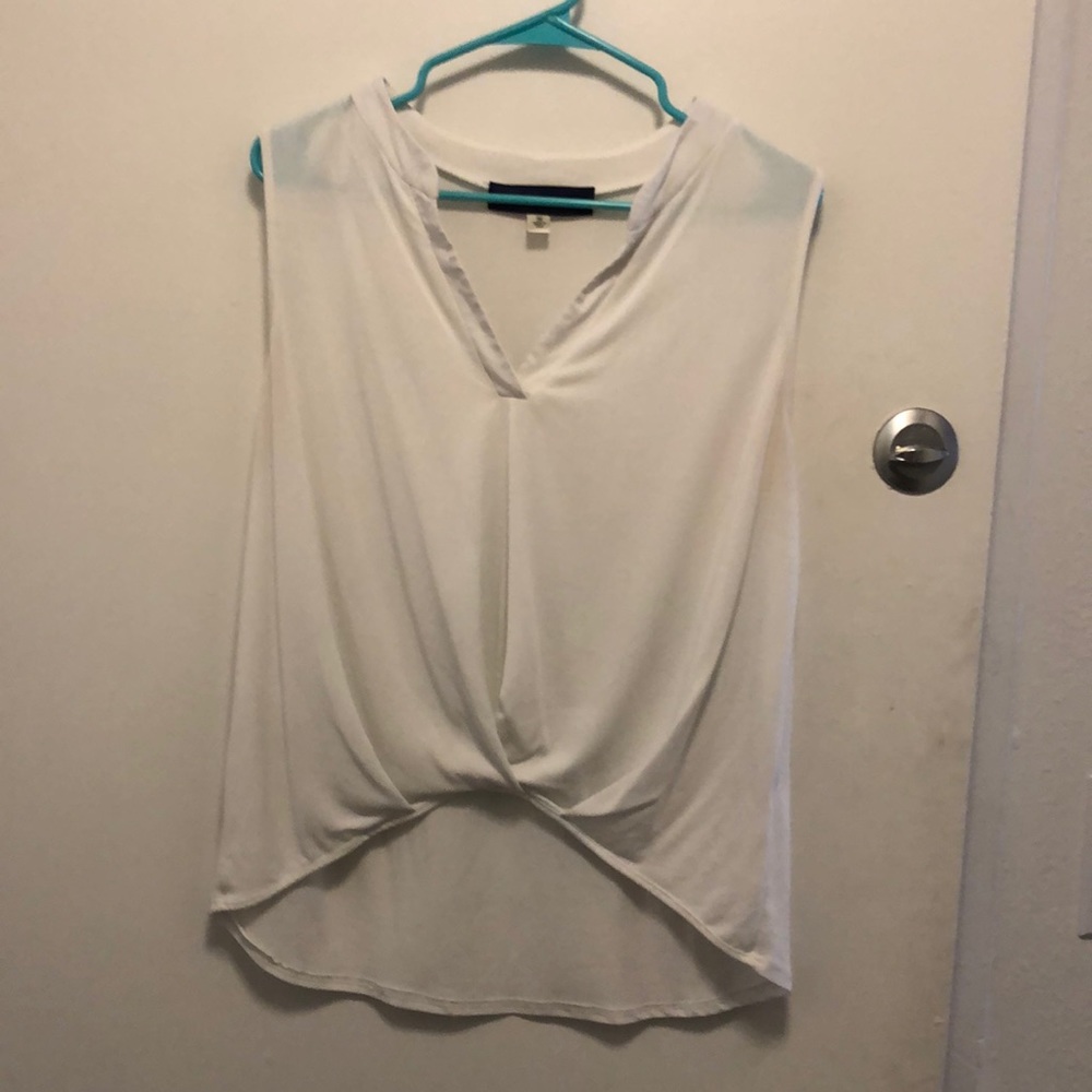 A medium blue rain v-neck blouse